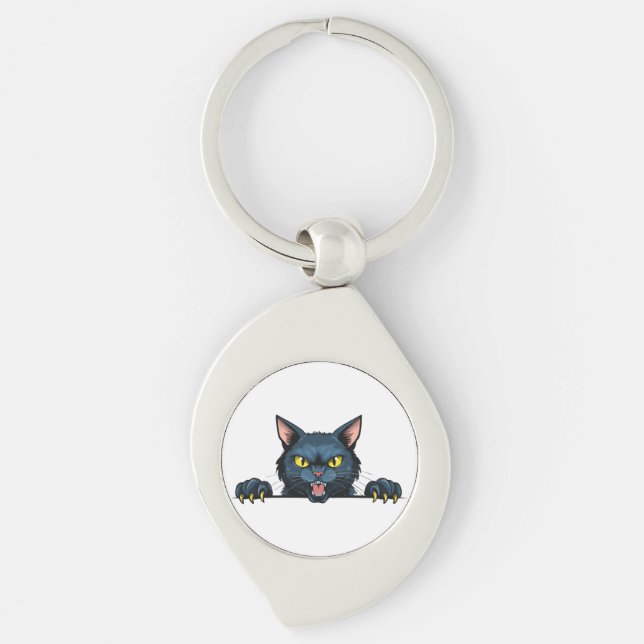 Angry black cat keychain (Front)