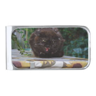 Angry Black Cat Silver Finish Money Clip