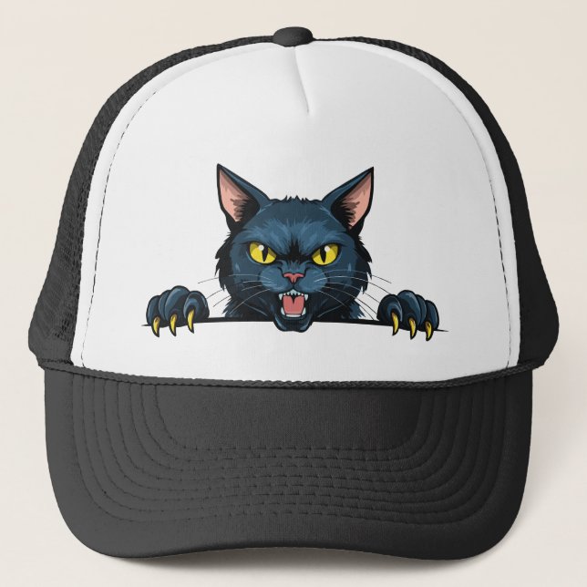 Angry black cat trucker hat (Front)