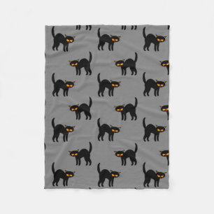 Angry Black Cat Yellow Eyes Gray Halloween Gifts Fleece Blanket