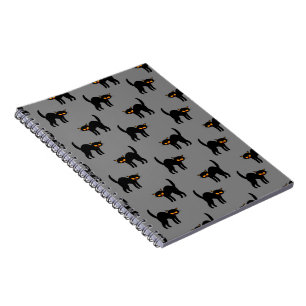 Angry Black Cat Yellow Eyes Gray Halloween Gifts Notebook
