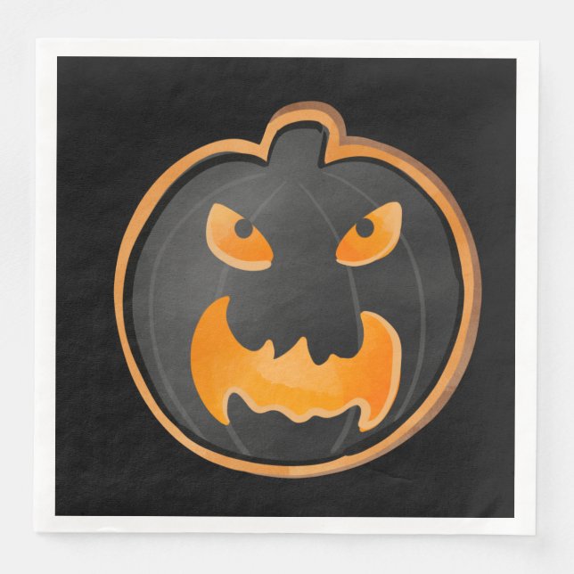 ANGRY BLACK ORANGE HALLOWEEN  PUMPKIN PAPER DINNER NAPKINS (Front)