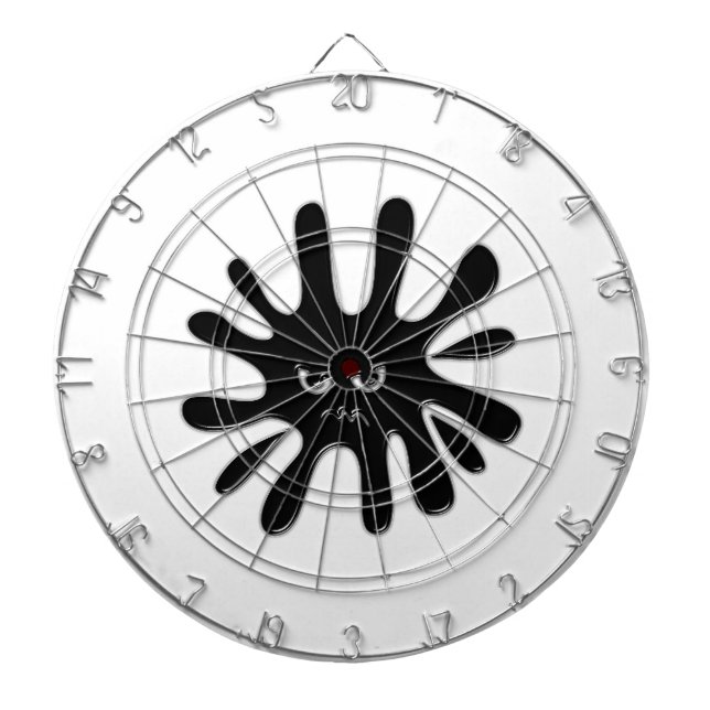 Angry Black Paint Splatter Dartboard With Darts (Front)