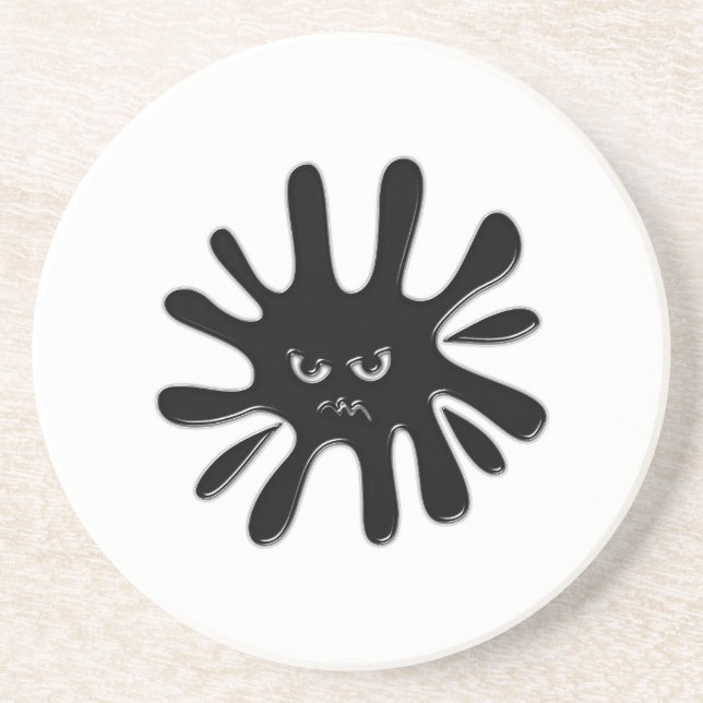 Angry Black Paint Splatter Drink Coaster (Front)