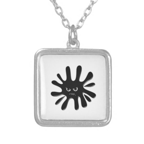 Angry Black Paint Splatter Silver Plated Necklace