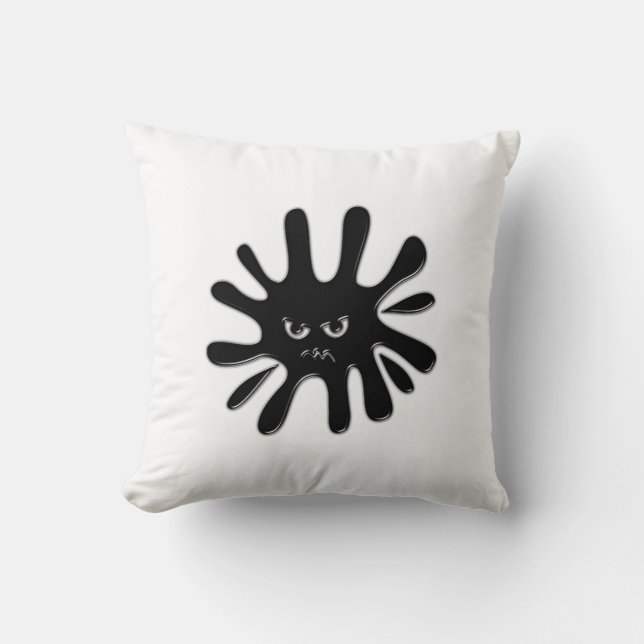 Angry Black Paint Splatter Throw Pillow (Front)
