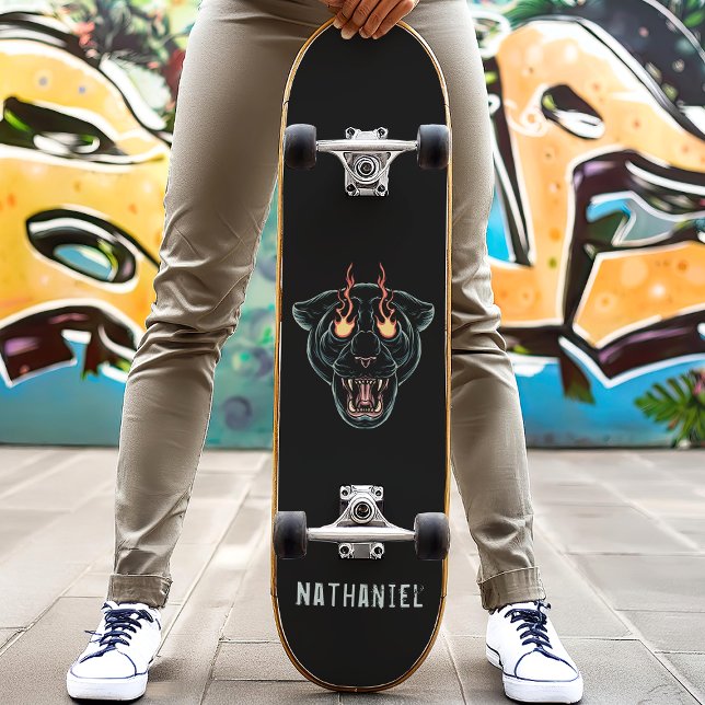 Angry Black Panther Cat Personalized Name Skateboard (Creator Uploaded)
