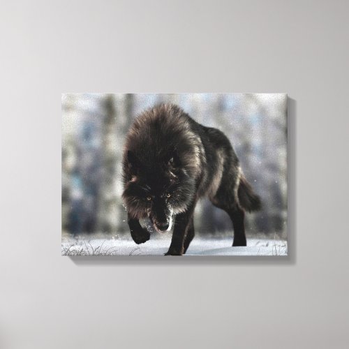 Angry black wolf canvas print