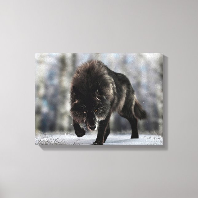Angry black wolf canvas print (Front)