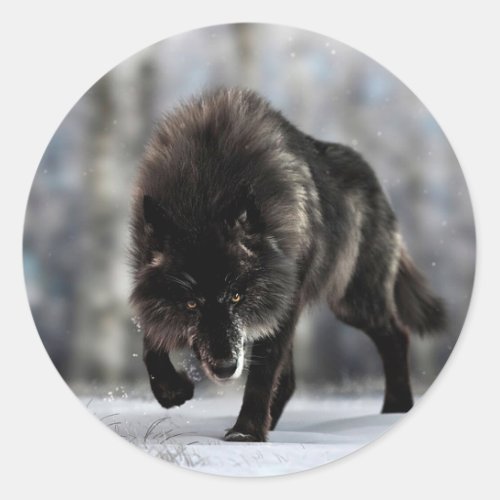 Angry black wolf classic round sticker