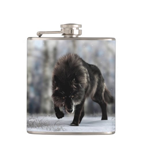 Angry black wolf flask