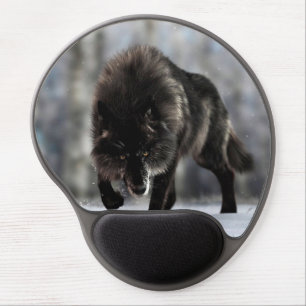 Angry black wolf gel mouse pad