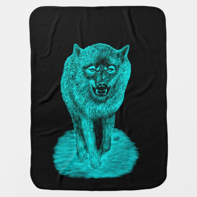 Angry Black Wolf in the Night Baby Blanket (Front)