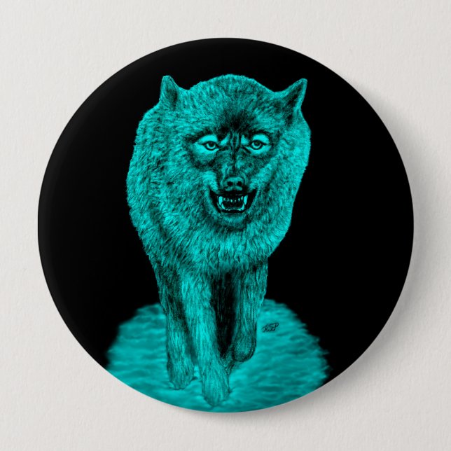 Angry Black Wolf in the Night Button (Front)