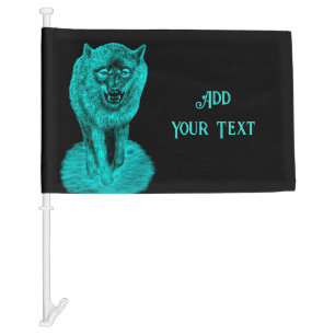Angry Black Wolf in the Night Car Flag