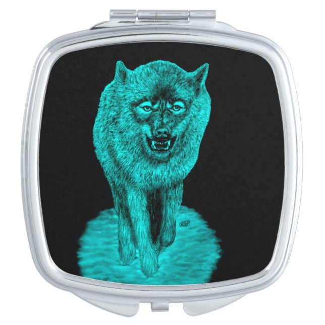 Angry Black Wolf in the Night Compact Mirror (Front)
