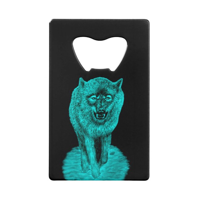 Angry Black Wolf in the Night Credit Card Bottle Opener (Front)