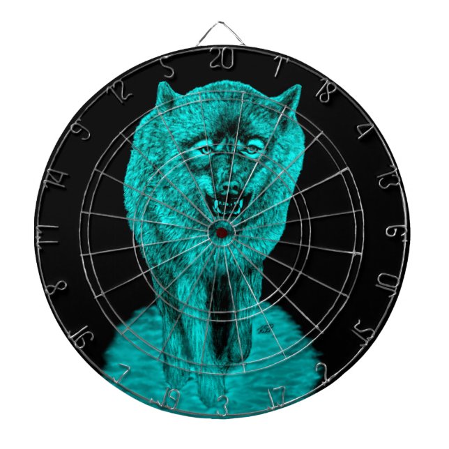 Angry Black Wolf in the Night Dart Board (Front)