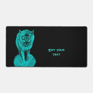 Angry Black Wolf in the Night Desk Mat