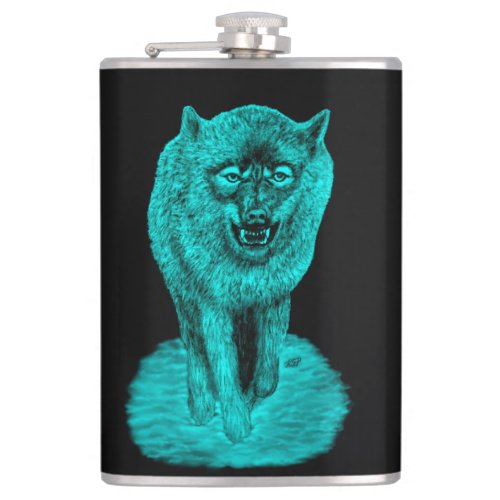 Angry Black Wolf in the Night Flask