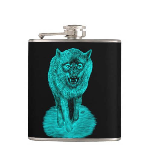 Angry Black Wolf in the Night Flask