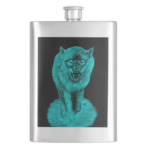 Angry Black Wolf in the Night Flask