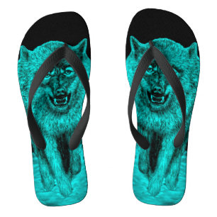 Angry Black Wolf in the Night Flip Flops