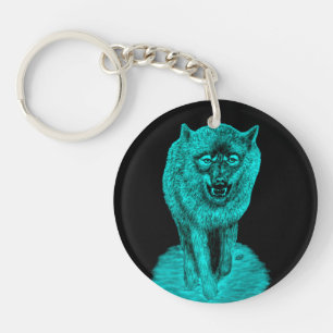 Angry Black Wolf in the Night Keychain