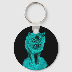 Angry Black Wolf in the Night Keychain