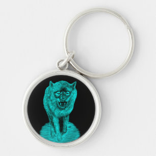 Angry Black Wolf in the Night Keychain