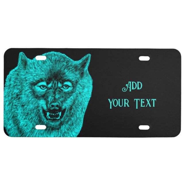 Angry Black Wolf in the Night License Plate (Front)