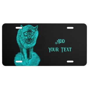 Angry Black Wolf in the Night License Plate