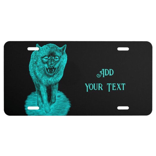 Angry Black Wolf in the Night License Plate (Front)
