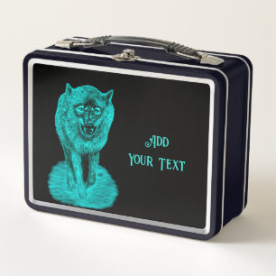 Angry Black Wolf in the Night Metal Lunch Box