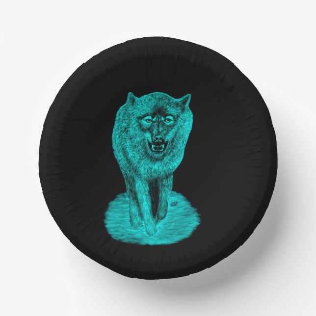 Angry Black Wolf in the Night Paper Bowls (Front)