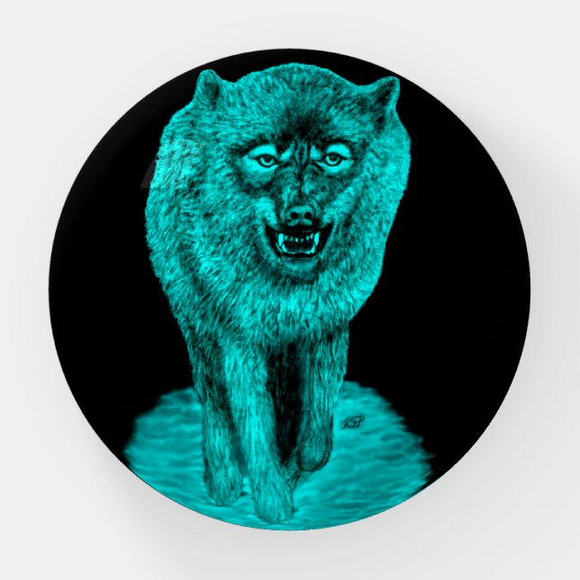 Angry Black Wolf in the Night Paperweight (Front)