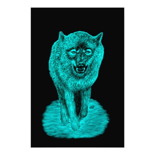 Angry Black Wolf in the Night Photo Print (Front)
