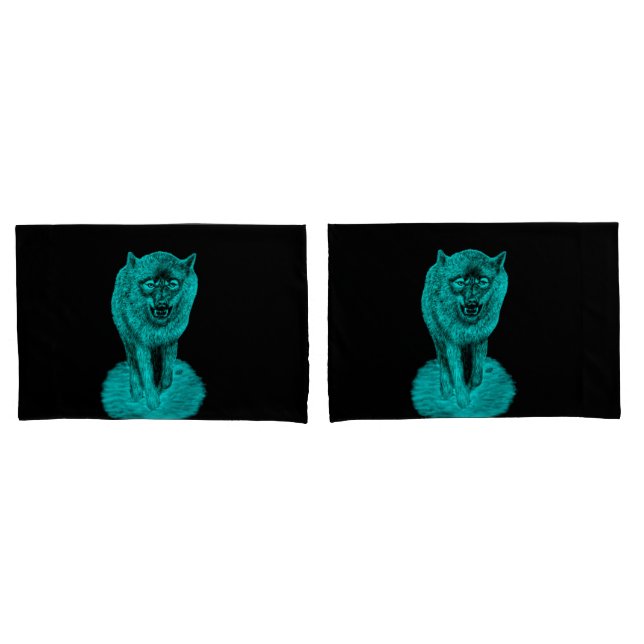 Angry Black Wolf in the Night Pillow Case (Front-Set)