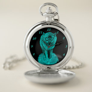 Angry Black Wolf in the Night Pocket Watch