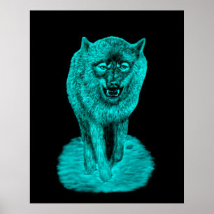 Angry Black Wolf in the Night Poster