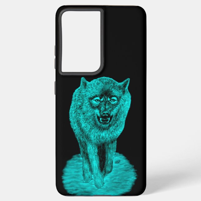 Angry Black Wolf in the Night Samsung Galaxy Case (Back)