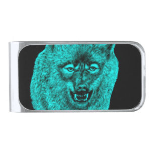 Angry Black Wolf in the Night Silver Finish Money Clip