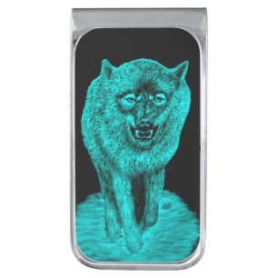 Angry Black Wolf in the Night Silver Finish Money Clip