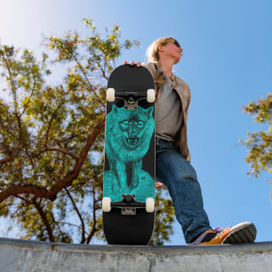 Angry Black Wolf in the Night Skateboard