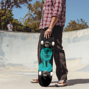 Angry Black Wolf in the Night Skateboard