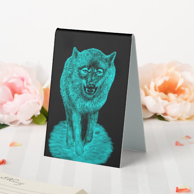 Angry Black Wolf in the Night Table Tent (In SItu (Wedding))