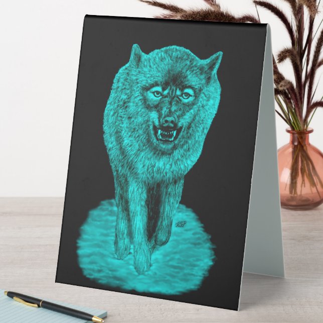 Angry Black Wolf in the Night Table Tent (In SItu (Table))