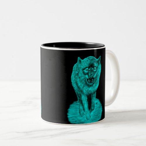 Angry Black Wolf in the Night Two_Tone Coffee Mug
