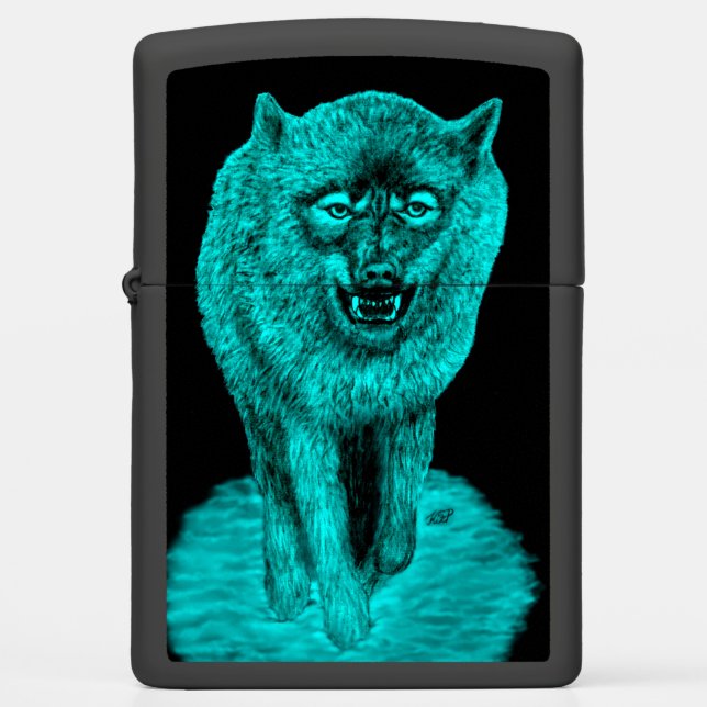 Angry Black Wolf in the Night Zippo Lighter (Front)
