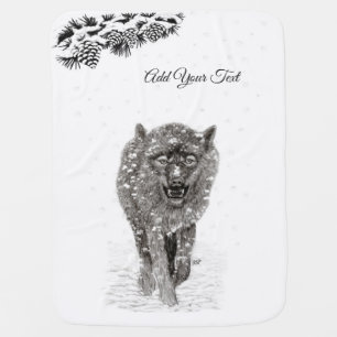 Angry Black Wolf in the Snow , wild Winter Baby Blanket
